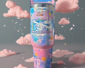 Cartoon 40oz Stainless Steel Tumbler Rainbow Insulated Travel Cup with Handle, Kawaii Cute Design, Hot Cold Drinks, Fun Gift for Kids