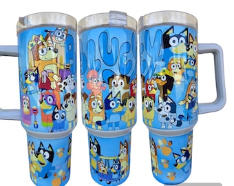 Blue Dog Cartoon 40oz Tumbler Cup: Insulated Stainless Steel Drinkware