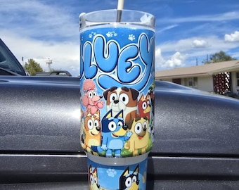 Blue Dog Cartoon 40oz Tumbler Cup: Insulated Stainless Steel Drinkware