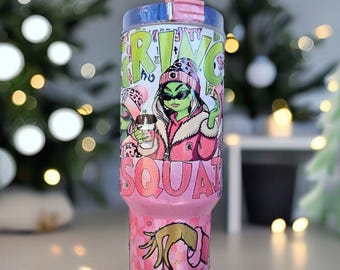 Grinchmas 40oz Tumbler – Pink Stainless Steel Travel Mug with Handle