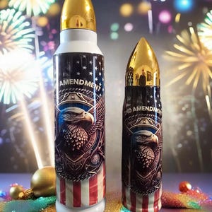 2nd Amendment 32oz Tumbler - Bullet Tumbler with Big American Flag - Perfect Gift for Veterans and Patriotic Lovers