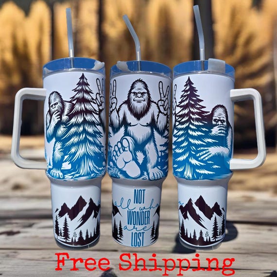 Bigfoot Camping Tumbler 40oz: Stainless Steel Mountain Silhouette