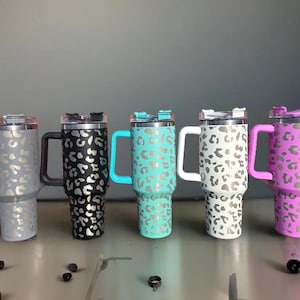 Leopard Print 40oz Tumbler -Stainless Steel W/Handle 5 Colors