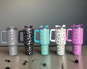Leopard Print 40oz Tumbler -Stainless Steel W/Handle 5 Colors