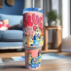 Blue Dog 40oz Tumbler - Stainless Steel w/Handle- Kids Cartoon Cup Mug