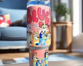 Blue Dog 40oz Tumbler - Stainless Steel w/Handle- Kids Cartoon Cup Mug