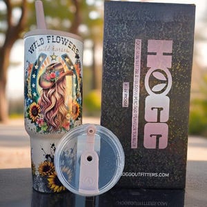 Wild Horses & Flowers 40oz Tumbler: Holographic Stainless Steel, Dual Lids