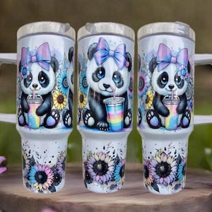 Panda Tumbler 40oz - Stainless Steel  shimmer Travel Mug, Insulated Coffee Cup, Cute Animal Design, Perfect Gift