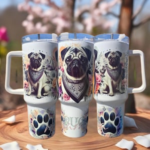 Pug Tumbler: 40oz Insulated Stainless Steel Travel Mug