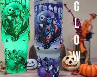 Xmas Couple Glow in the Dark 40oz tumbler - Stainless Steel - Christmas Before Cup