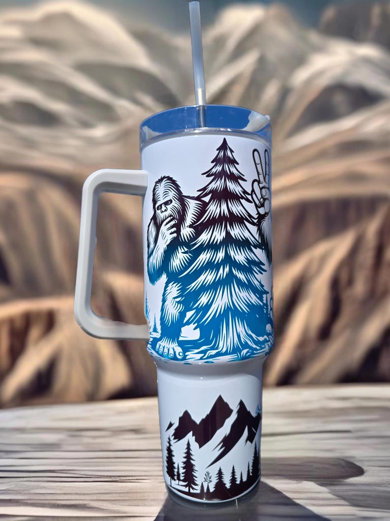 Bigfoot Camping Tumbler 40oz: Stainless Steel Mountain Silhouette image 7