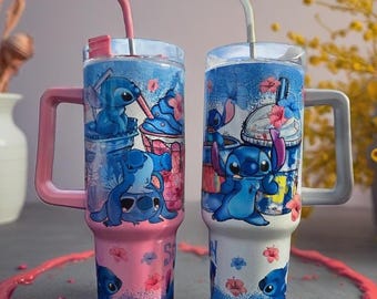 Blue Cartoon 40oz tumbler - Stainless Steel - Kids, Teens, and Adult gift