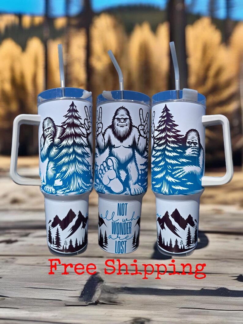 Bigfoot Camping Tumbler 40oz: Stainless Steel Mountain Silhouette image 6