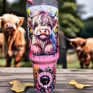 Cow 40oz Tumbler | Stainless Steel Shimmer Tumbler with Handle for Drinks, Travel & Daily Use