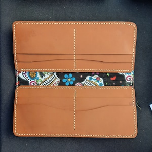 Cartera de cuero para chequera, Cartera de cuero forrada para mujer, Cartera de 9 bolsillos para mujer, Cartera SugarSkull, Cartera de cuero, Cartera de cuero para mujer