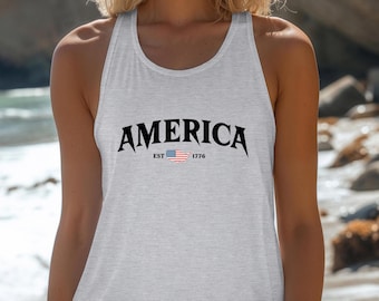 America EST 1776 Flag Tank Top, 4th of July  Tank Top Memorial Day Tank Top Patriotic Independence Day USA 250th Red White Blue Tank Top