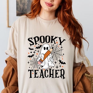 Spooky Teacher Halloween Shirt, Ghost Teacher Tshirt, Retro Halloween Teacher Tee, Halloween Gift For Teacher