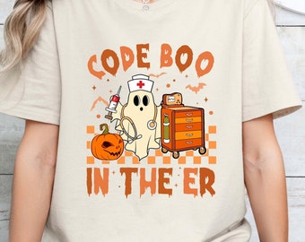Code Boo In The ER Nurse Halloween Shirt, Halloween Horror ER Tshirt, Halloween Emergency Gift for Nursing Student