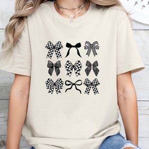Checkered Bow T-Shirt, Coquette Bow Shirt, Bows Shirt, Black Bow Shirt, Retro T-Shirt