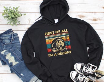 First Of All I'm A Delight Hoodie, Angry Possum Hoodie, Cute Sarcastic Hoodie,Possum Lover