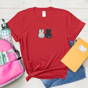 Miffy Inspired Embroidered Sweatshirt, Miffy Black And White Embroidered Hoodie, Cute Bunny Miffy Graphic Tee, Funny T-Shirt