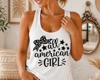 All American Girl 4th of July Tank Top, Fourth of July American Flag Tanktop, USA Lover Family Tee