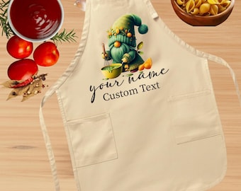 Personalized Gnome Apron, Custom Name Apron, Custom Funny Cooking Gnome Apron, Cute Kitchen Gnome Apron, Holiday Chef Apron, Funny Chef Gift