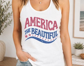 Camiseta sin mangas America The Beautiful, camiseta sin mangas extragrande del 4 de julio, camiseta sin mangas del 4 de julio, camiseta sin mangas patriótica, camisetas gráficas para mujer