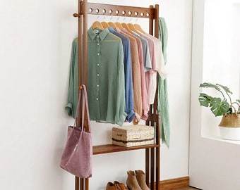 Vintage Handmade Wooden Clothes Stand | Wooden Clothes Rack | Clothes Rail | Bamboo Hanging Rail |Rack Shelf | Shoe Storage