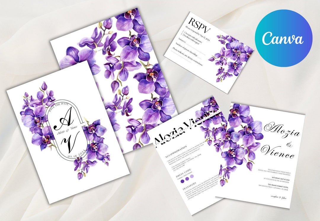 Orchids Wedding Invitation Template, Floral Invite Suite, DIY Wedding ...