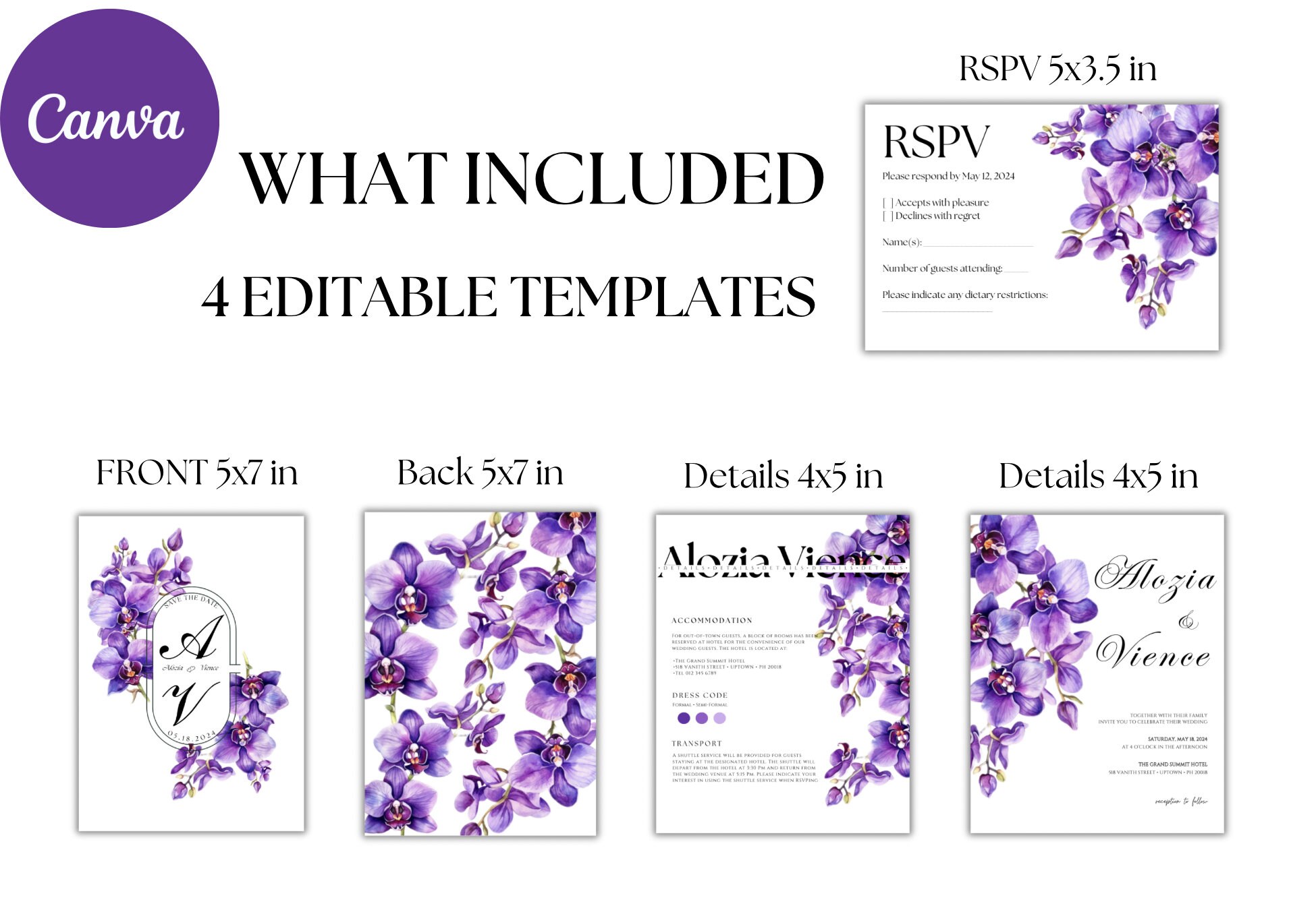 Orchids Wedding Invitation Template, Floral Invite Suite, DIY Wedding ...