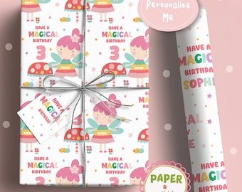 Aangepaste Rainbow Birthday Fairy Wrap - gepersonaliseerd cadeaupapier, feest