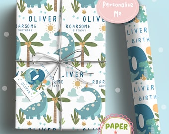 Adorable Dino Themed Boys Wrapping Paper - Personalised Gift Wrap