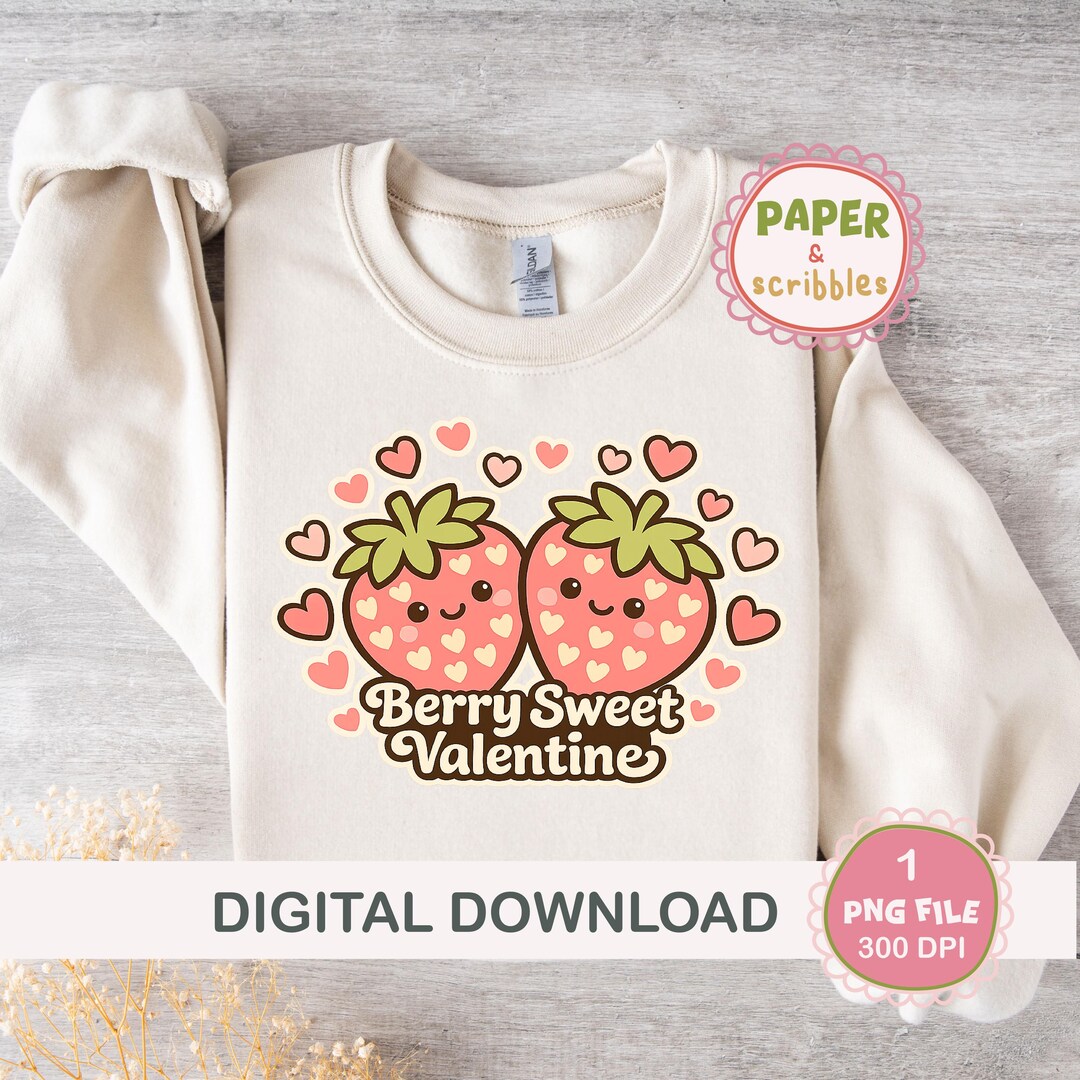 Berry Sweet Valentine PNG, Cute Kawaii Strawberries Hearts, Strawberry ...
