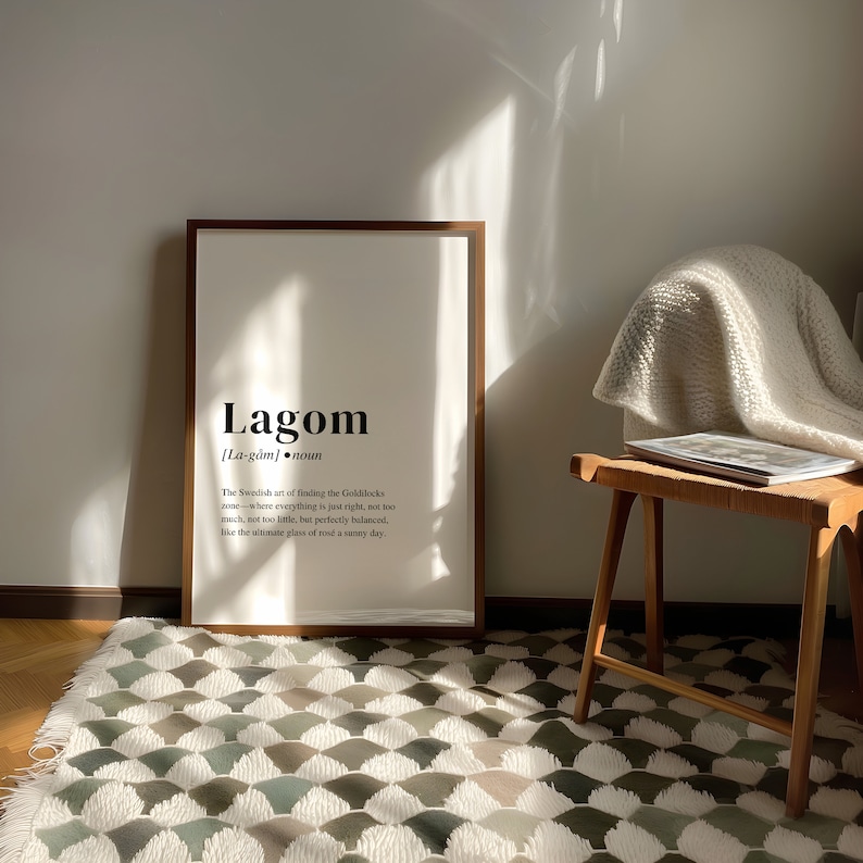 Lagom Definition Print, Minimalist Swedish Lifestyle Wall Art