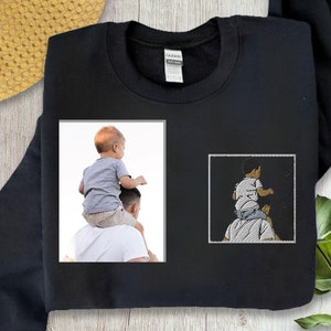 Custom Embroidery Dad Portrait Photo Sweatshirt Personalized Family Picture embroidered Sweatshirts Customize Fathers Day Surprise Tee Shirt
