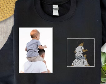 Sweat-shirt brodé personnalisé avec portrait de papa : Cadeau photo de famille personnalisé