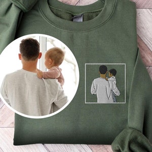 Customized Embroidery Dad Portrait Photo Sweatshirt Personalized Family Picture embroidered Sweatshirts Customize Fathers Day Surprise Shirt
