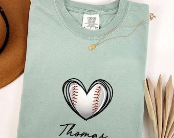 T-shirt personnalisé en forme de cœur de baseball, nom de l'équipe personnalisé, cadeau de Saint-Valentin