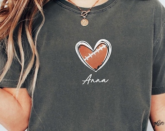 T-shirt de football personnalisé avec cœur, T-shirt de sport personnalisé avec nom