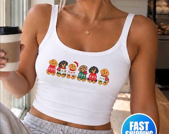 Christmas Dog Tank Top Gift, Trendy Fitted Y2K Xmas Shirt, New Year Tanks Gift