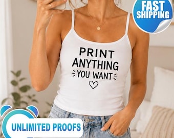 Débardeur personnalisé à fines bretelles, t-shirt avec texte et photo personnalisés, tenue d'été idéale