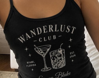 Débardeur personnalisé Wanderlust Club, débardeurs pour enterrement de vie de jeune fille, cadeau pour la lune de miel de la mariée