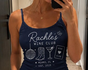 Débardeur personnalisé pour club de vin de mariée, T-shirt à bretelles spaghetti personnalisé avec nom