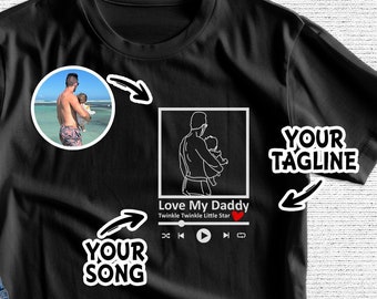 Dad Custom Portrait Photo T Shirt, Personalized Kids Picture outline Sweatshirt, Customize Fathers Day Surprise, Dad outline T-shirts Gift