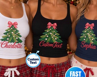 Custom Name Christmas Tree Tank Top, Personalised Xmas Shirt, New Year Tanks Gift
