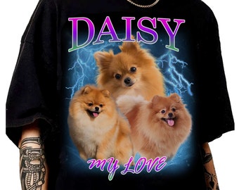 Tee-shirt rap bootleg personnalisé chien, cadeaux sweat-shirts vintage des années 90, cadeau tshirt personnalisé pour petite amie petit ami, t-shirts chat photo visage à personnaliser