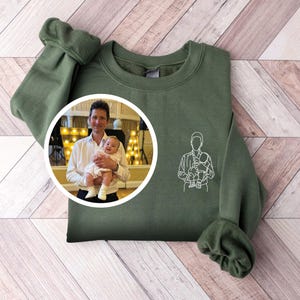 Custom Embroidery Dads Portrait Photo Sweatshirt, Personalized Picture outline embroidered Sweatshirts, Customize Fathers Day Surprise Shirt