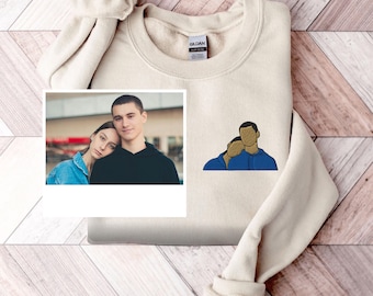 Sweat-shirt photo brodé personnalisé : Cadeau portrait de couple personnalisé