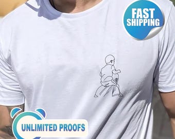 T-shirt photo personnalisé papa-enfants, motif contour, cadeau idéal pour un anniversaire ou la fête des pères.